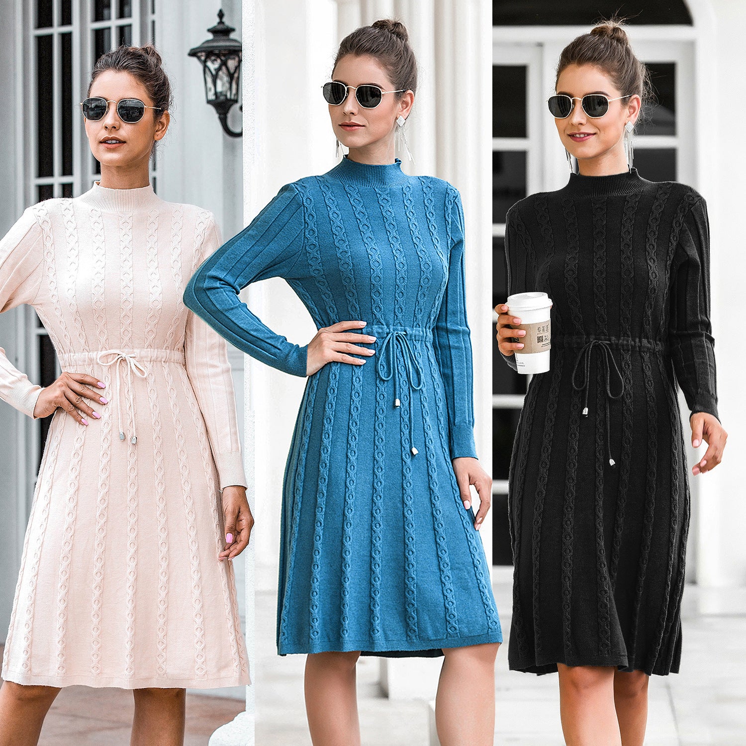 Cindy Sweater dress blue black apricot