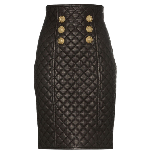 Demi Quilted Faux Leather High Waist Pencil Skirt