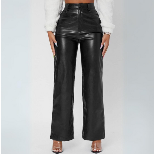 Elektra Black Vegan Leather Pants front