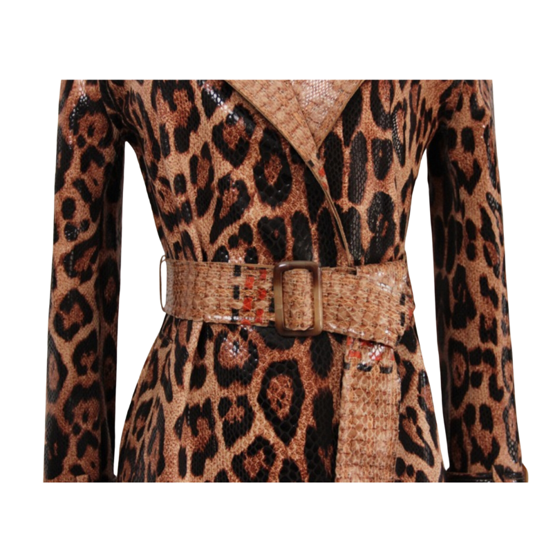 Elextra British-Style Leopard Trench Coat