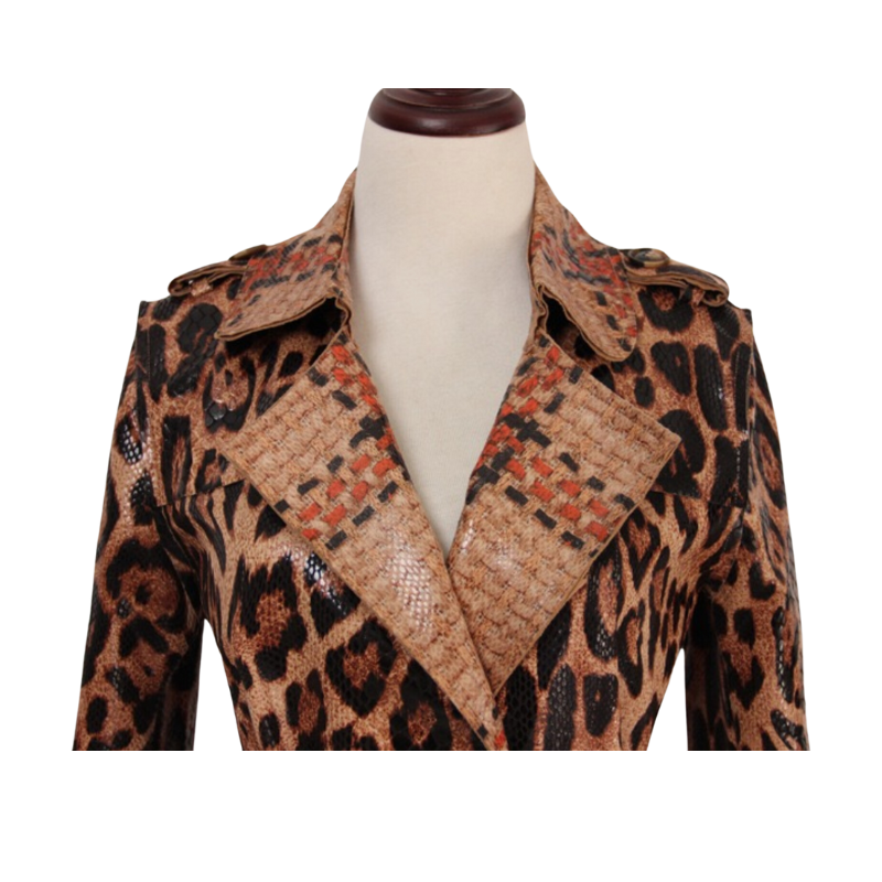 Elextra British-Style Leopard Trench Coat