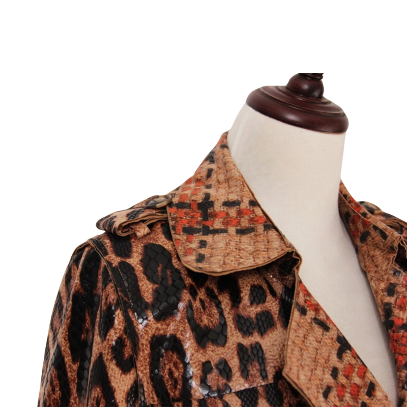 Elextra British-Style Leopard Trench Coat