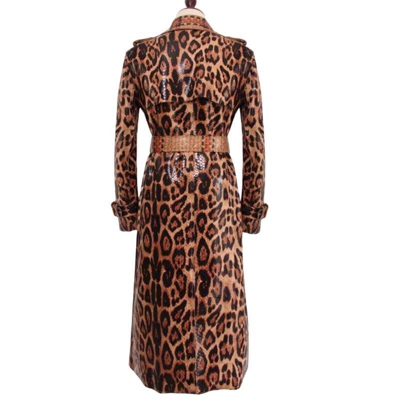 Elextra British-Style Leopard Trench Coat