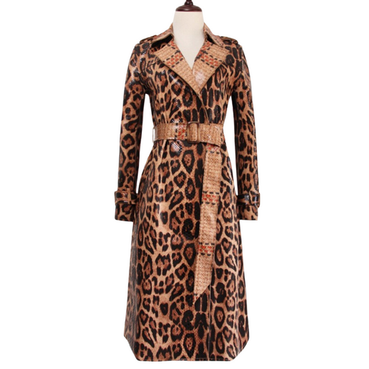 Elextra British-Style Leopard Trench Coat