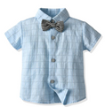 Load image into Gallery viewer, 1 Stylish Top with a dashing plaid pattern, paired with 1 Smart Pair of Pants featuring a comfortable fit, adorable suspenders, and a bow tie for that extra touch of elegance.
