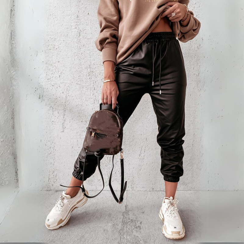 Eshe Women Black Leather Jogger styled