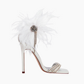 Load image into Gallery viewer, Feathira White Stiletto Feather Crystal Sandal Heels
