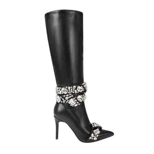 Fenlira Black Embellished Stiletto Boots