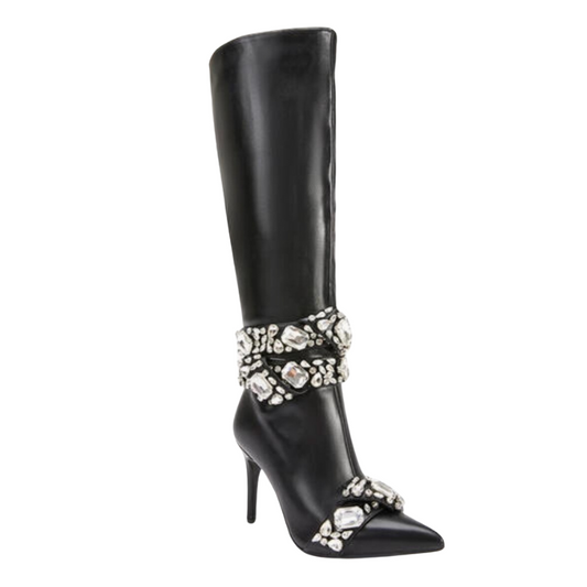 Fenlira Black Embellished Stiletto Boots