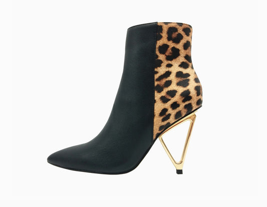 Gia Pointed Toe Bootie on Gold Triangle Heel