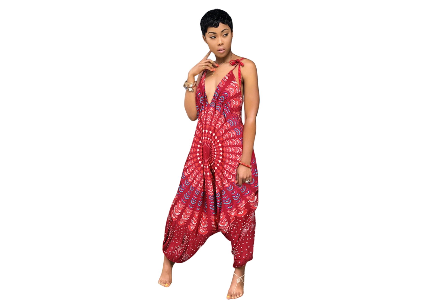 Women's Harem Style Racerback Jumpsuit Ifeyinwa Ethnic Digital Printing Women's Summer Leisure Harem Jumpsuit