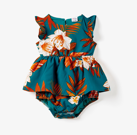 Aria Green Ibis Floral Girls Romper