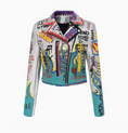 Load image into Gallery viewer, Imani Graphic Faux Leather Motorcycle Jacket.
