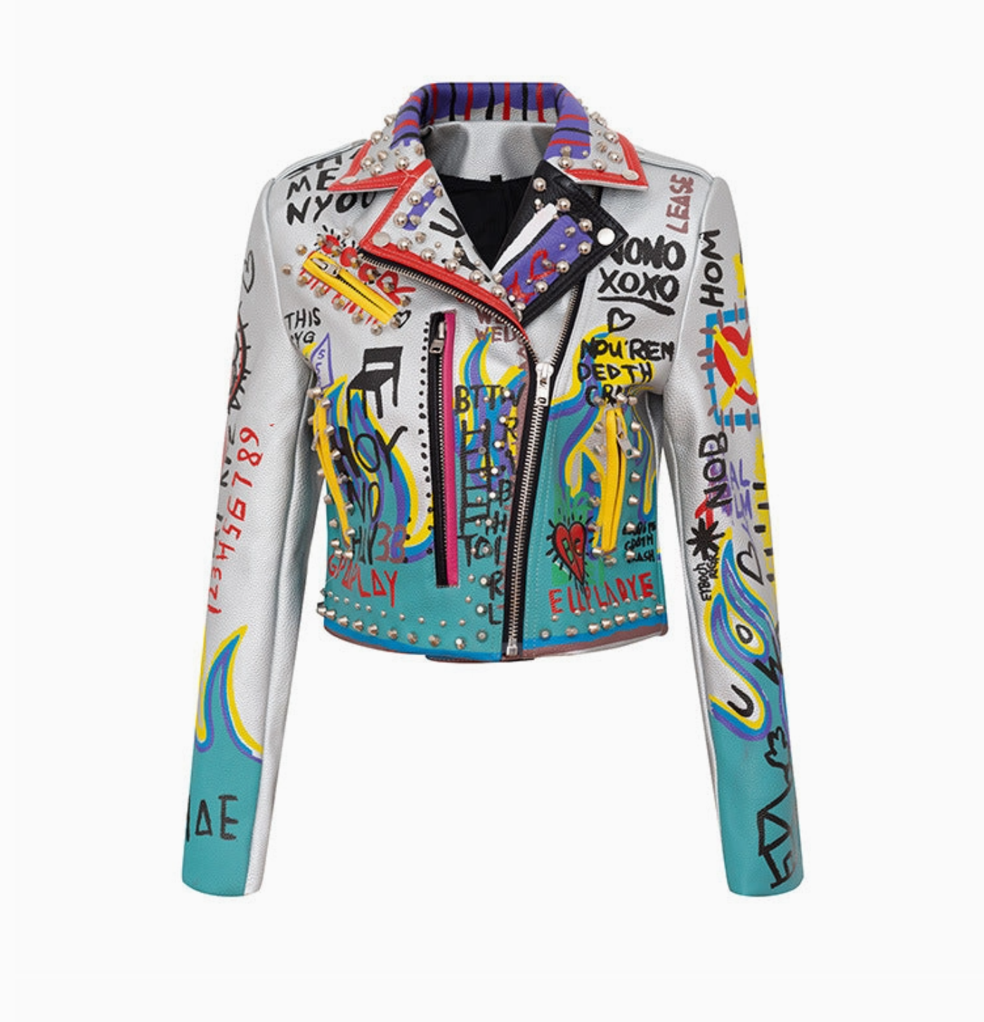 Imani Graphic Faux Leather Motorcycle Jacket.