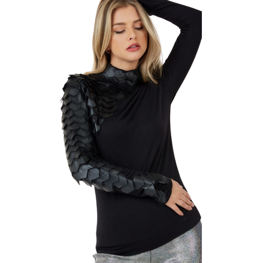 Irana Faux Leather Scales Turtleneck Top