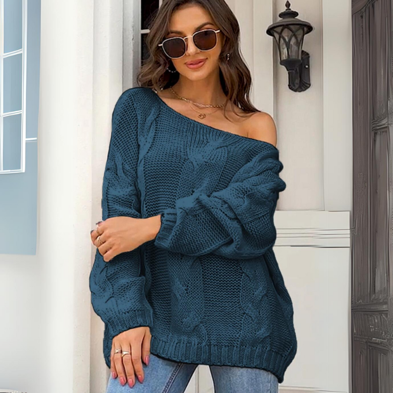 Kimberly Women's Off-Shoulder Oversized Cable Knit Sweater