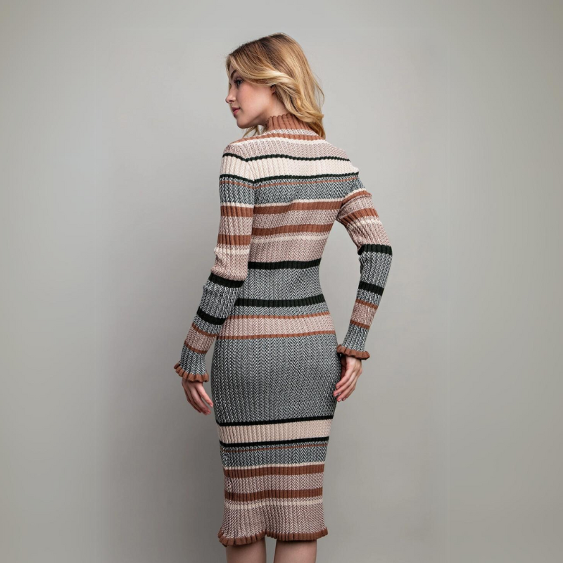 Kristy Ribbed Multicolor Block Midi Sweater Dress