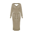 Load image into Gallery viewer, Kyra Midi Sweater Dress Khaki front tie
