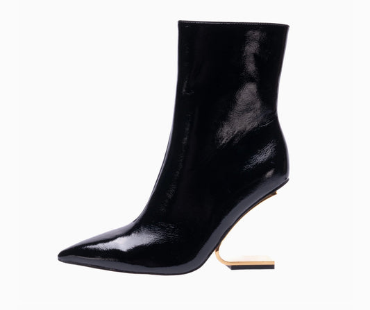 Liza Patent Leather Edgy Blade Shape Metal Heel Boots