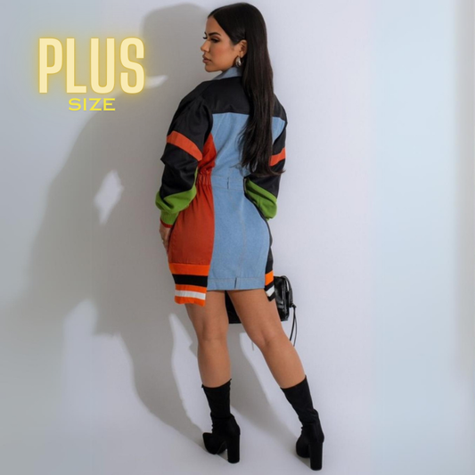 Color Block Biker Plus size Mini Dress back