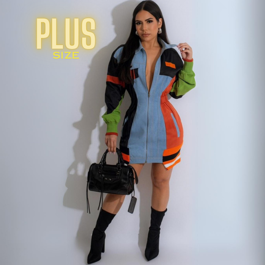 Color Block Biker Plus size Mini Dress