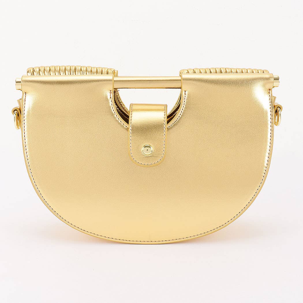 Luxury gold architectural handbag featuring concentric arc detailing