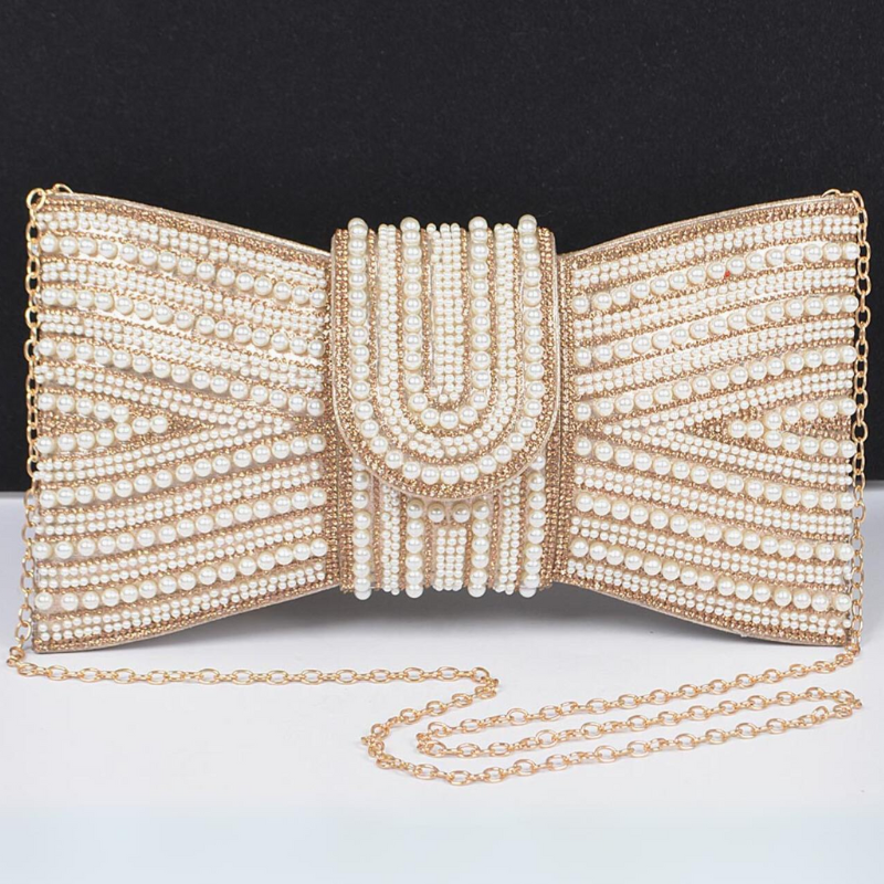 formal bridal handbag with crystal rhinestones and pearls