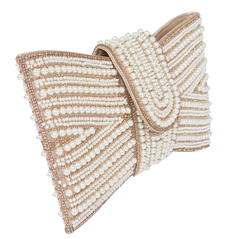 wedding guest pearl clutch with rhinestone detailing