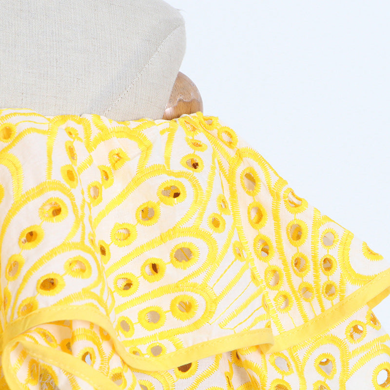 yellow embroidered floral off shoulder maxi dress summer shoulder detail