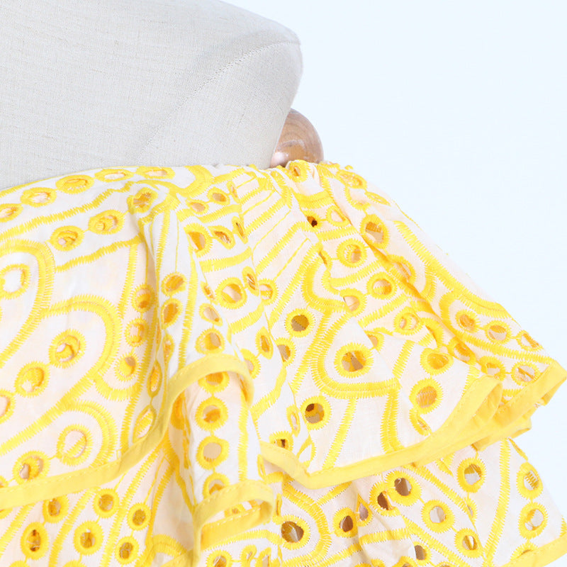 yellow embroidered floral off shoulder maxi dress summer details