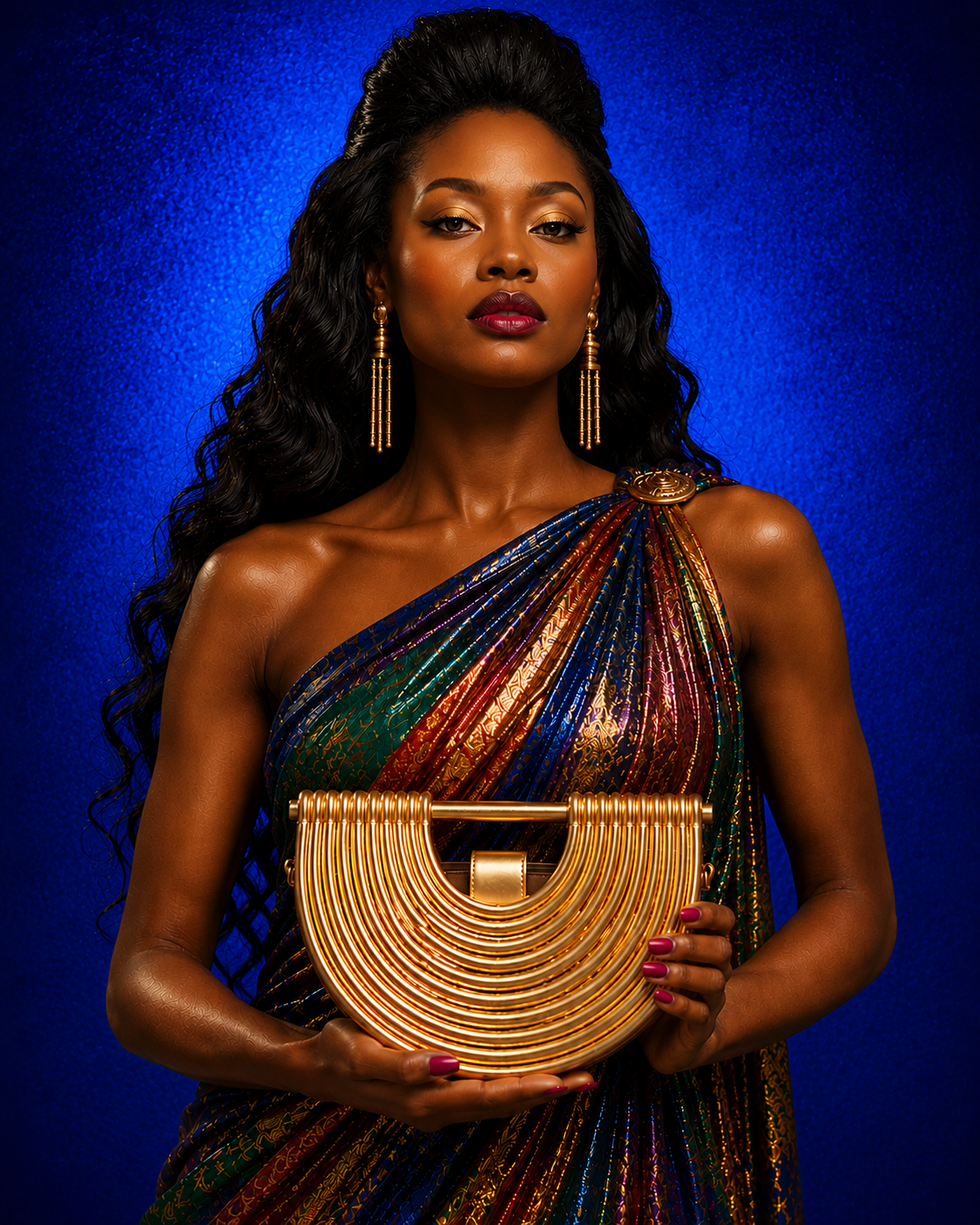 Luxury gold architectural handbag featuring concentric arc detailing