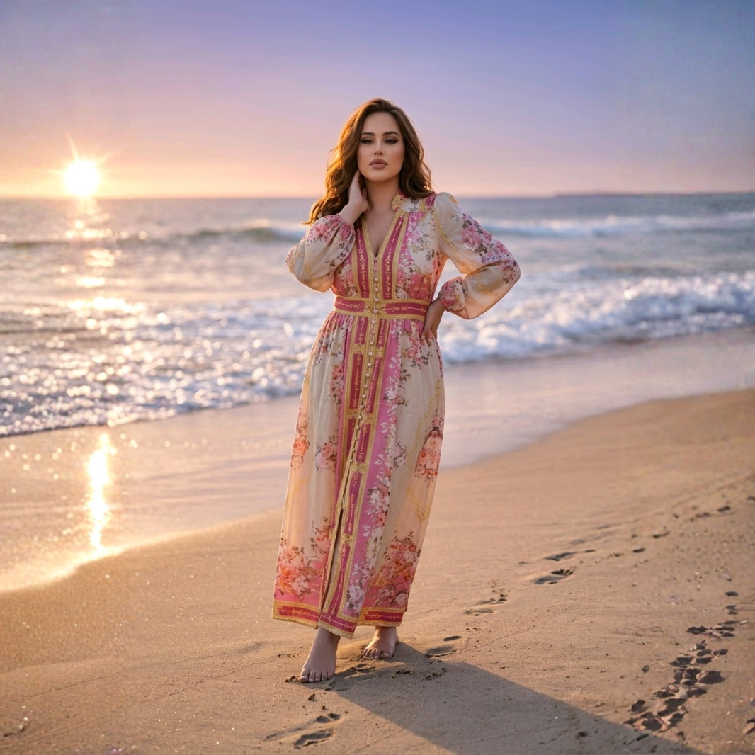 vacation midi dress women pink print