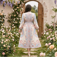 Load image into Gallery viewer, cotton candy floral midi dress with balloon sleeves priest collar back
