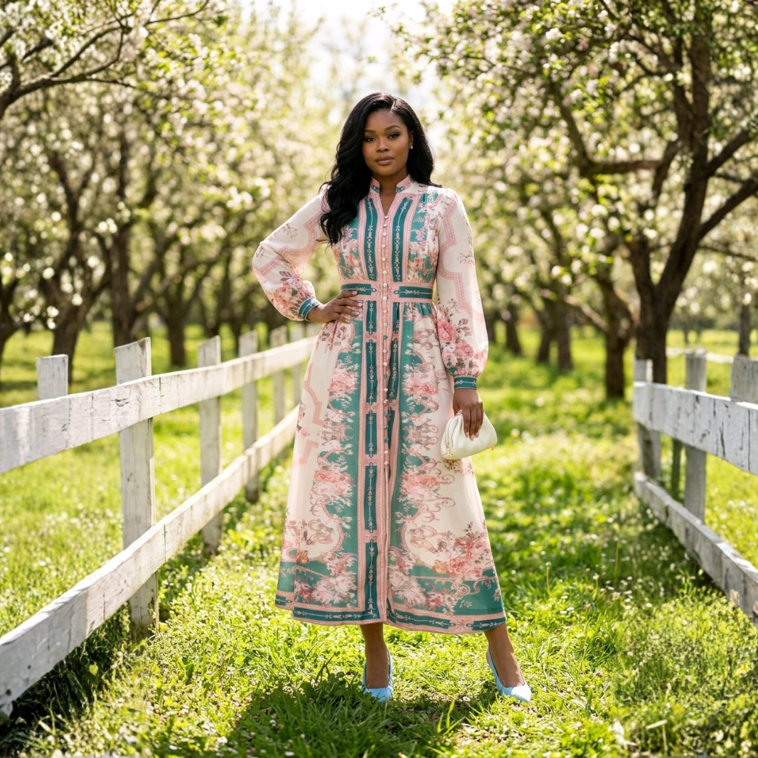 lightweight long sleeve midi dress with structured waist