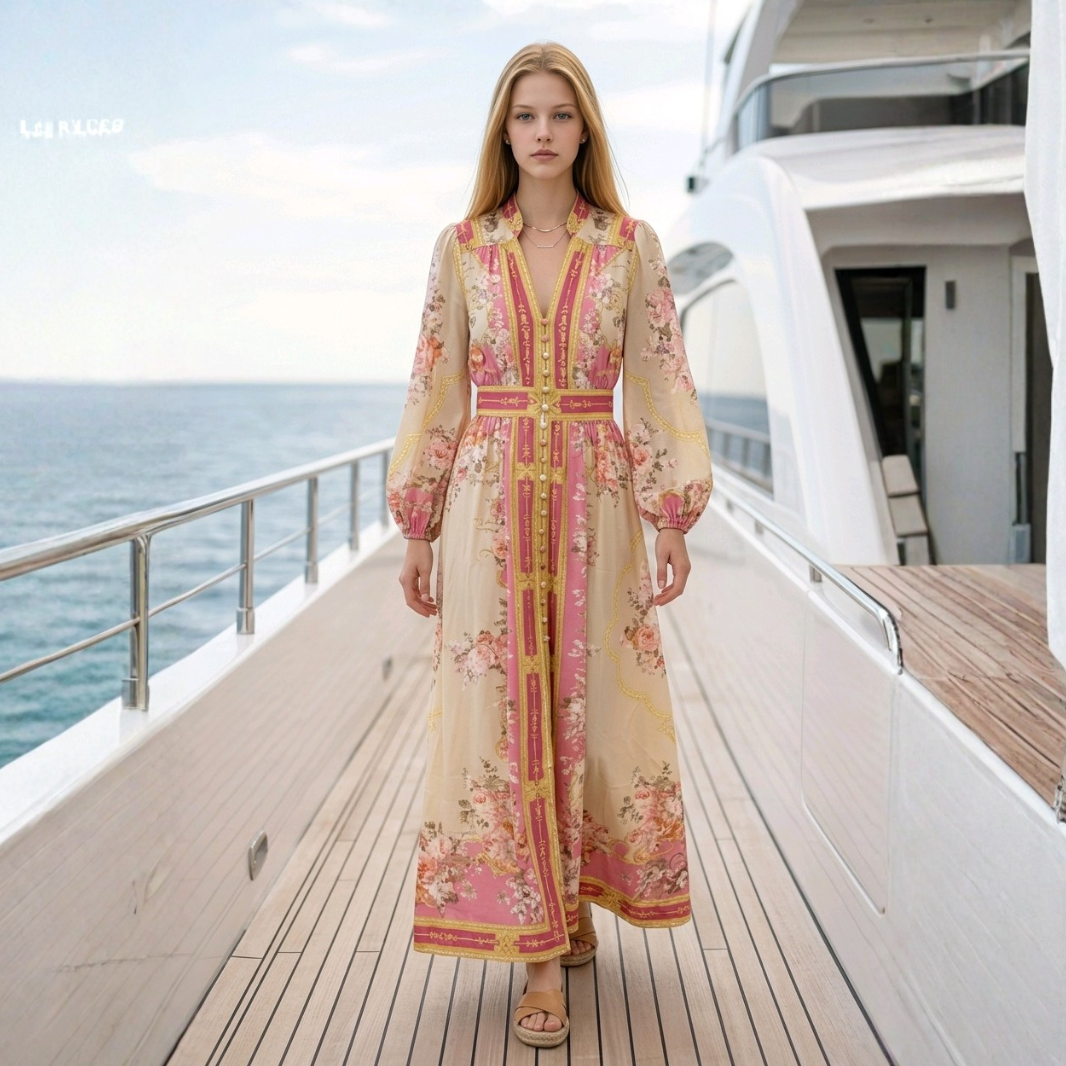 vacation midi dress women pink print