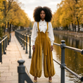 Load image into Gallery viewer, elegant high waist jumpsuit with suspenders Mediterranean style outfit
