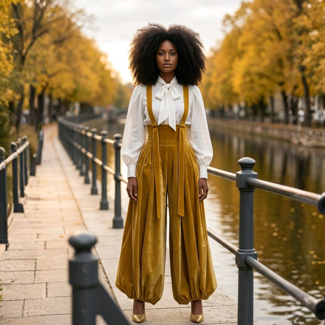 elegant high waist jumpsuit with suspenders Mediterranean style outfit
