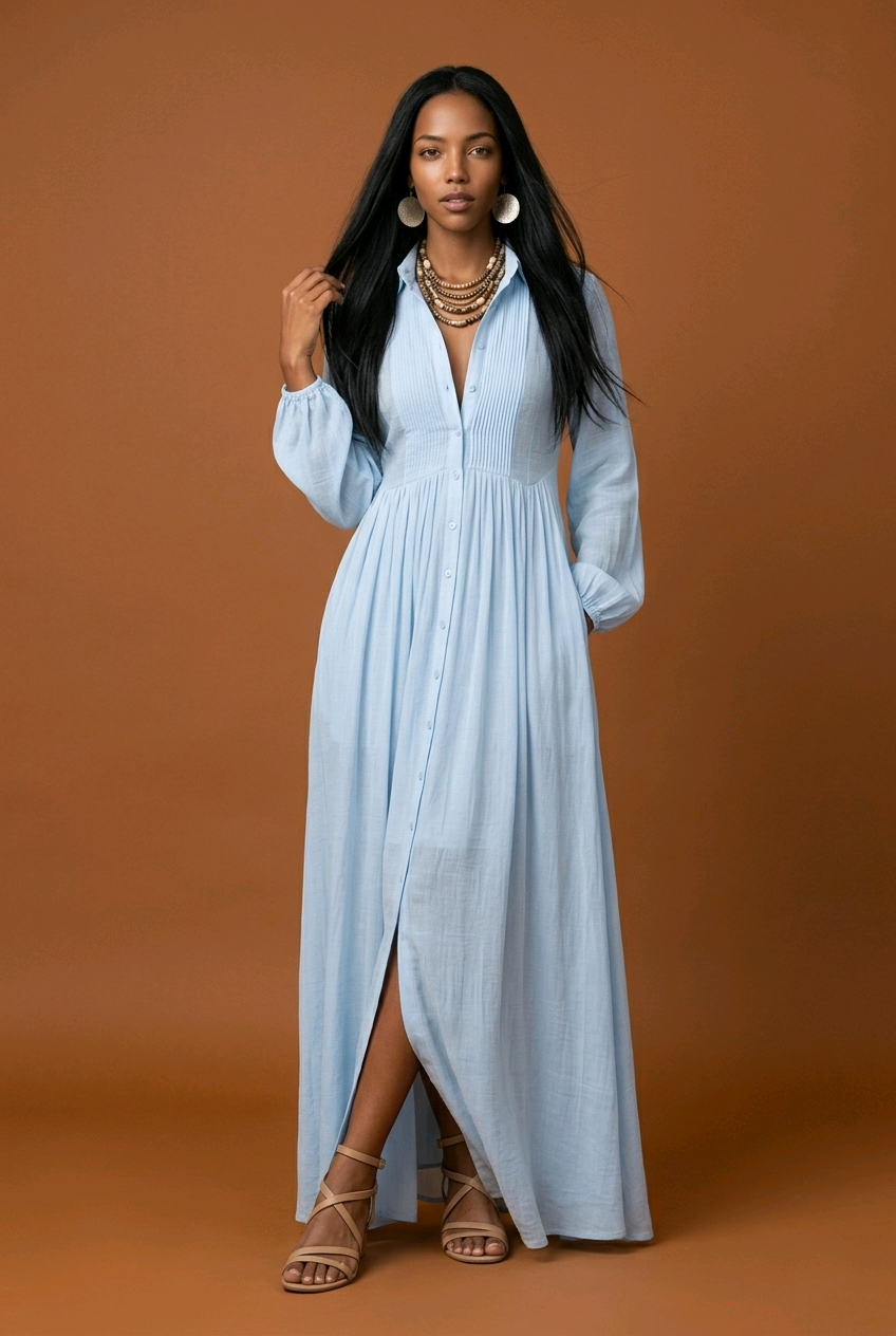 Lumière Solenne Airy Maxi Dress – Lightweight Long Sleeve Flowy Spring & Summer Dress for Women