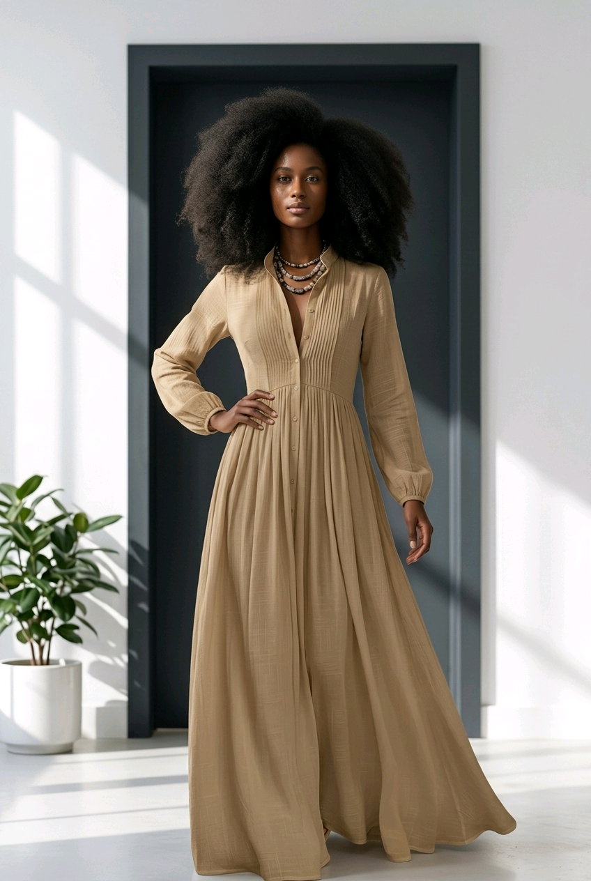 Lumière Solenne Airy Maxi Dress – Lightweight Long Sleeve Flowy Spring & Summer Dress for Women