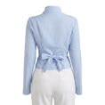 Load image into Gallery viewer, blue and white striped blouse with tie back waist fitted structured long sleeve top women
