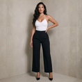 Load image into Gallery viewer, black elegant straight leg trousers women high waist structured dress pants

