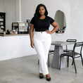 Load image into Gallery viewer, white high waisted tailored trousers women straight leg dress pants with pockets plus size

