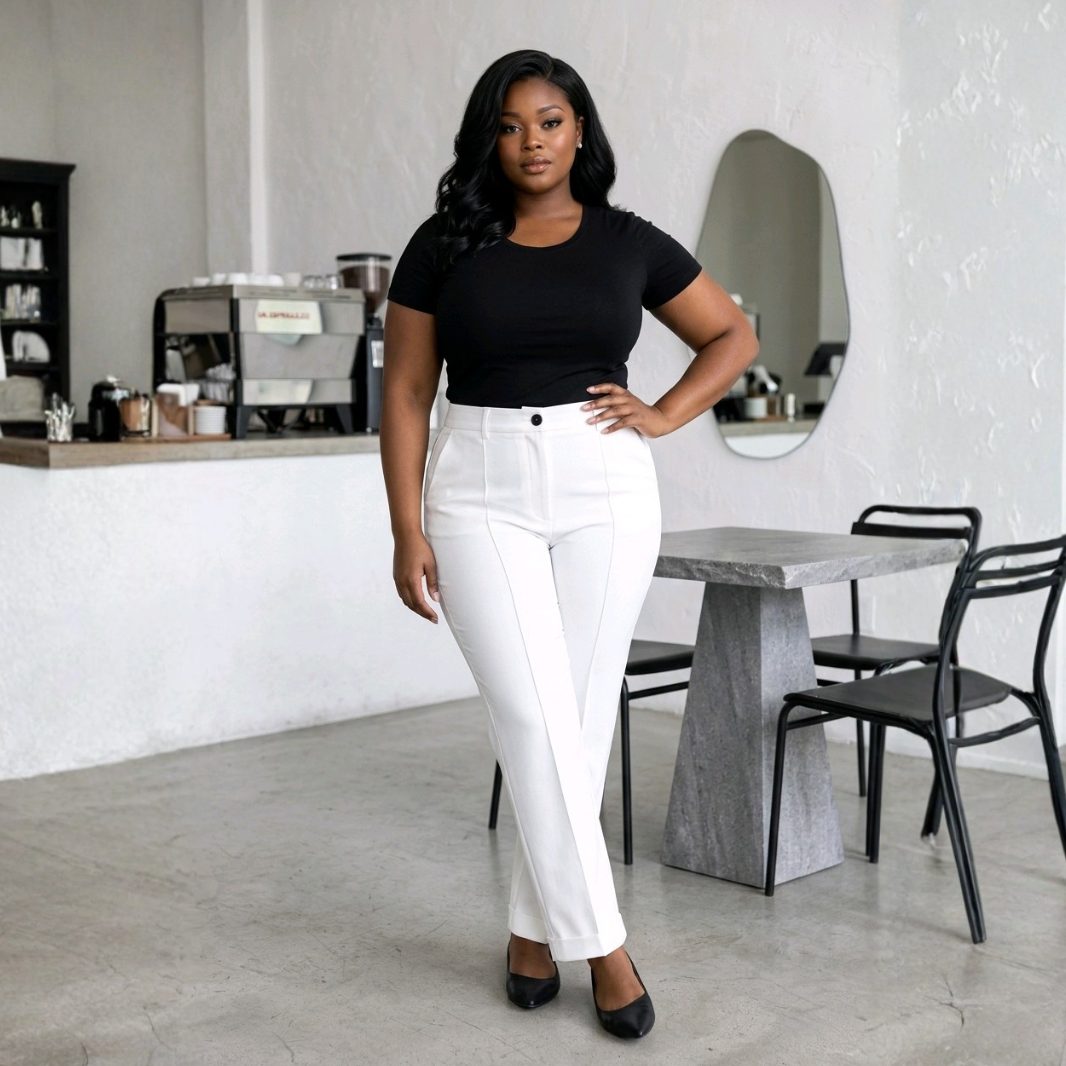 white high waisted tailored trousers women straight leg dress pants with pockets plus size