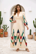 Load image into Gallery viewer, Lumière Virelle Geometric Cotton Maxi Dress – Elegant Long Sleeve Resort & Spring Maxi Dress for Women
