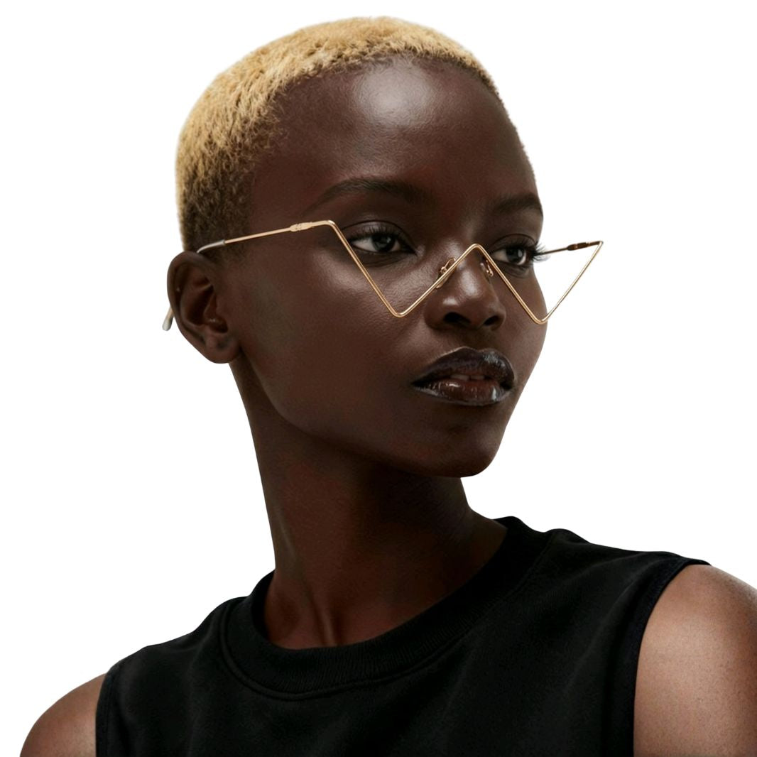 minimalist metal frame glasses angular style modern eyewear women