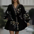 Load image into Gallery viewer, Luvira Puff Sleeves Embroidered Velvet Tied Waist V-Neck Mini Dress
