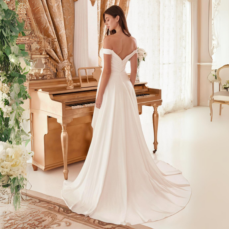 Lyrielle Draped Off the Shoulder Bridal Gown with Overskirt