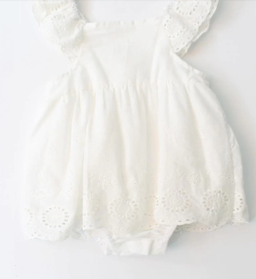 Charlotte Baby Embroidered Eyelet Cotton Romper Dress