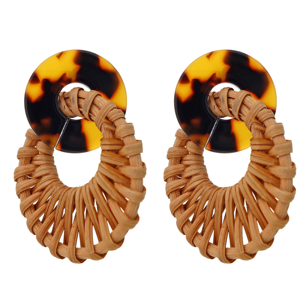 Tara Women's Open Flower Multi-layer Wooden Rattan Earrings