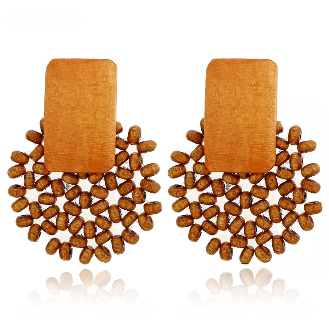 Tara Women's Open Flower Multi-layer Wooden Rattan Earrings